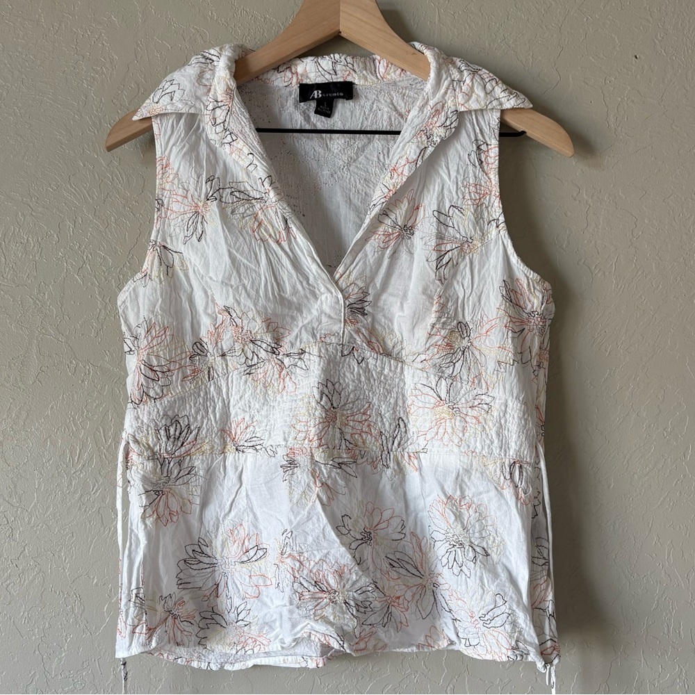 Cotton Y2K AB Studio Embroidered Floral Sleeveless Peplum Top Size L